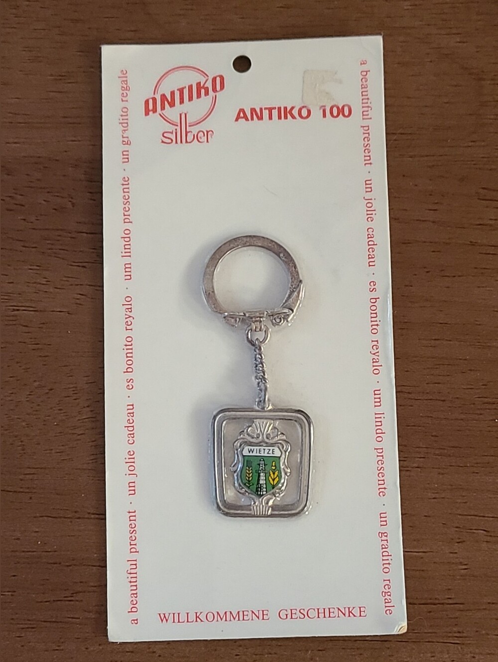 Vintage Antiko 100 German Silverplate Keychain Wietze Crest Souvenir NIP